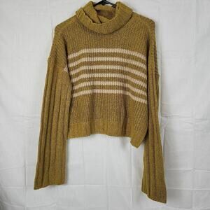 So Womens Olive Beige Turtle Neck Oversized Cropped‎ Pullover Sweater Size Small